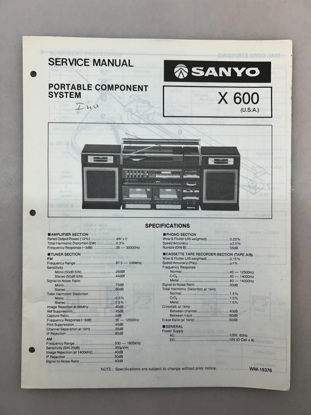 Sanyo X600 Original Service Manual Free Shipping