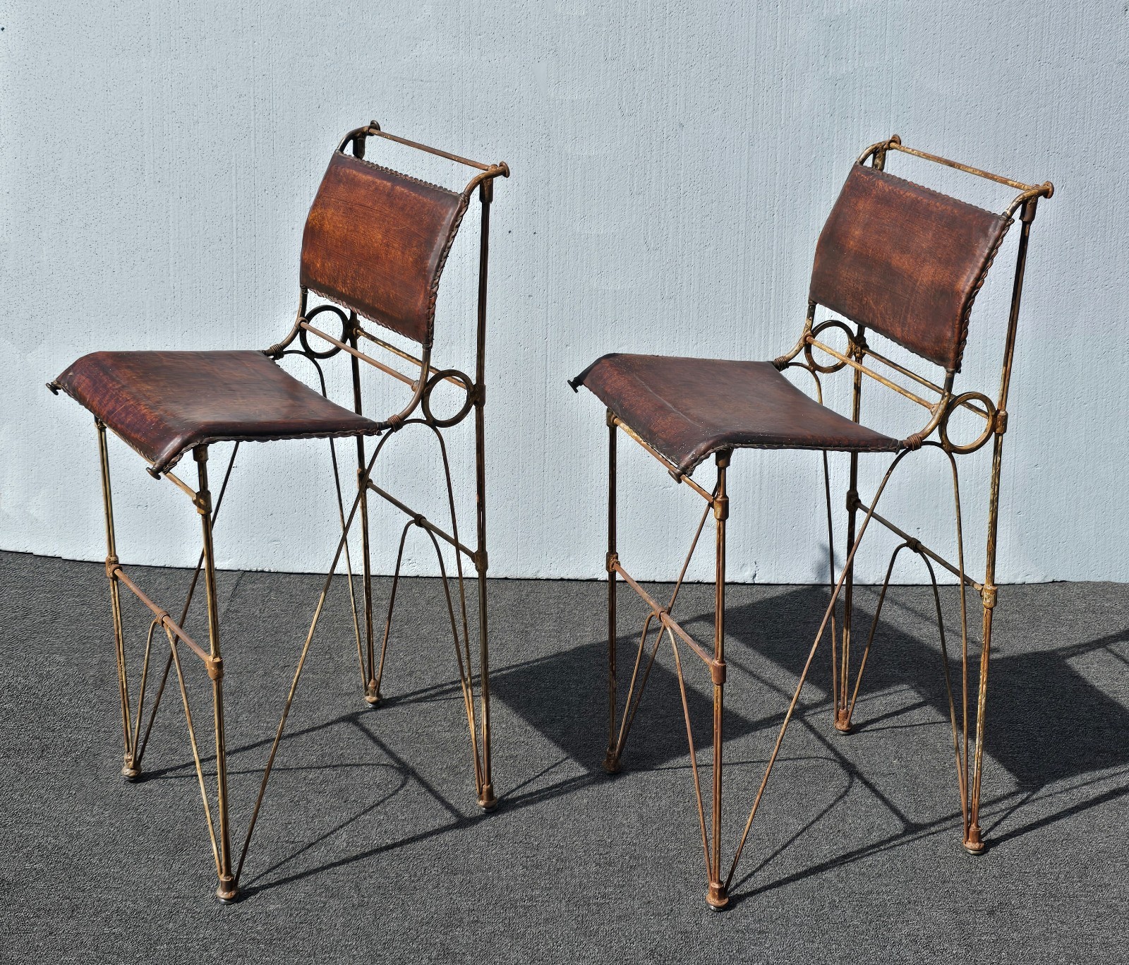 Pair of Vintage IIana Goor Brown Leather Barstools Bar Stools