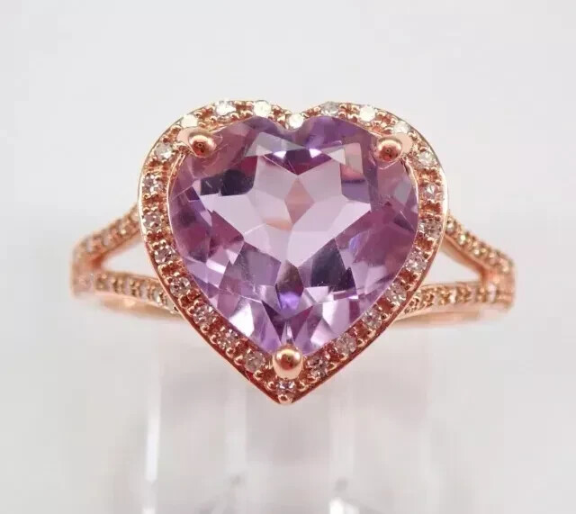 2.50Ct Heart Cut Lab-Created Amethyst Halo Engagement Ring 14K Rose Gold Plated