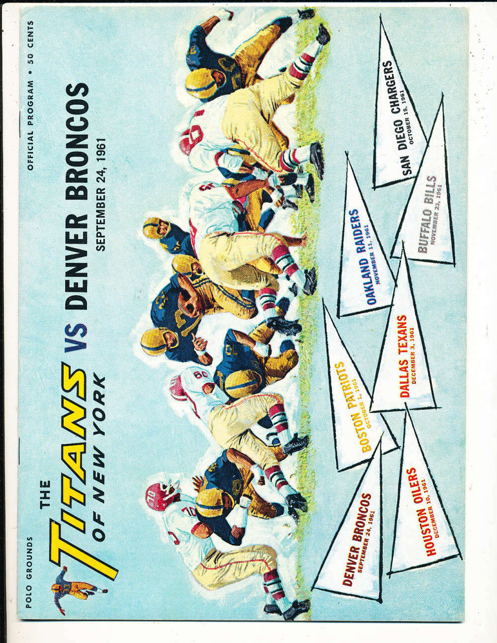 9/24 1961 New York Titans vs Denver Bronco's AFL football program
