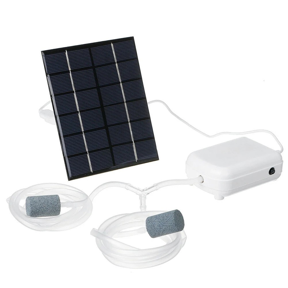 Outdoor Fish Tank Solar Oxygen Pump 2W 6V with Dual Air Stones and Tubing