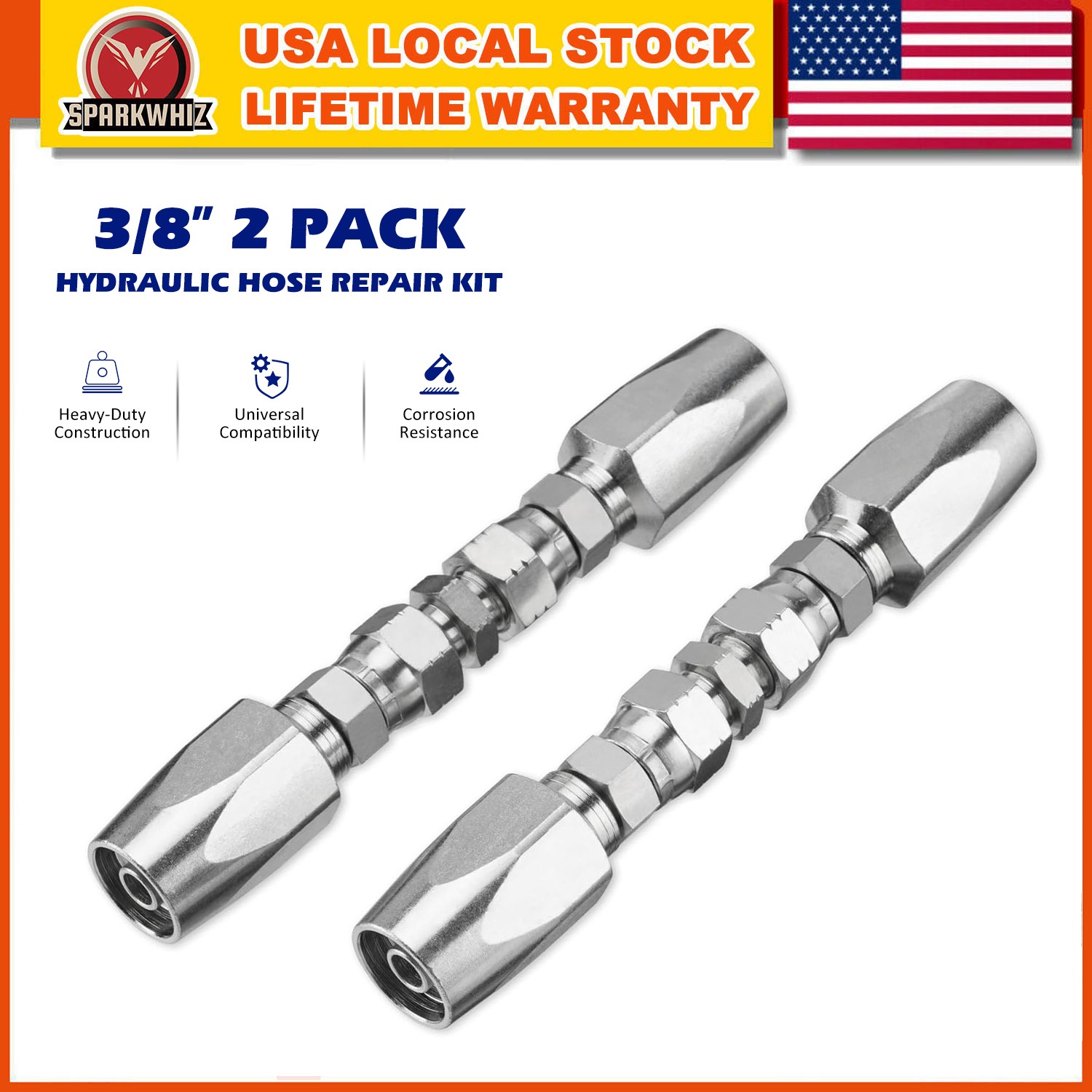 2 Hydraulic Hose Repair Kits - 3/8 ID 2-Wire Hose Reusable Field Repair Fitting