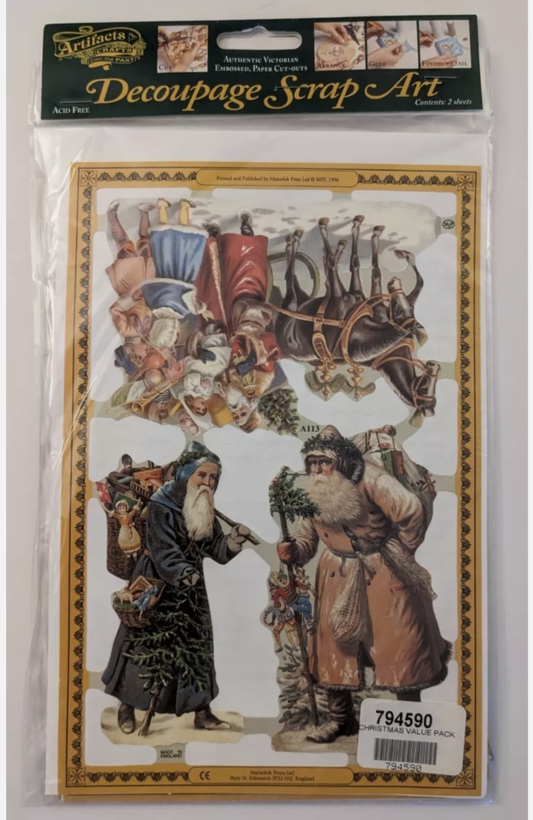 CHRISTMAS Santa & Angels DECOUPAGE Embossed Paper CUT-OUTS By Artifacts