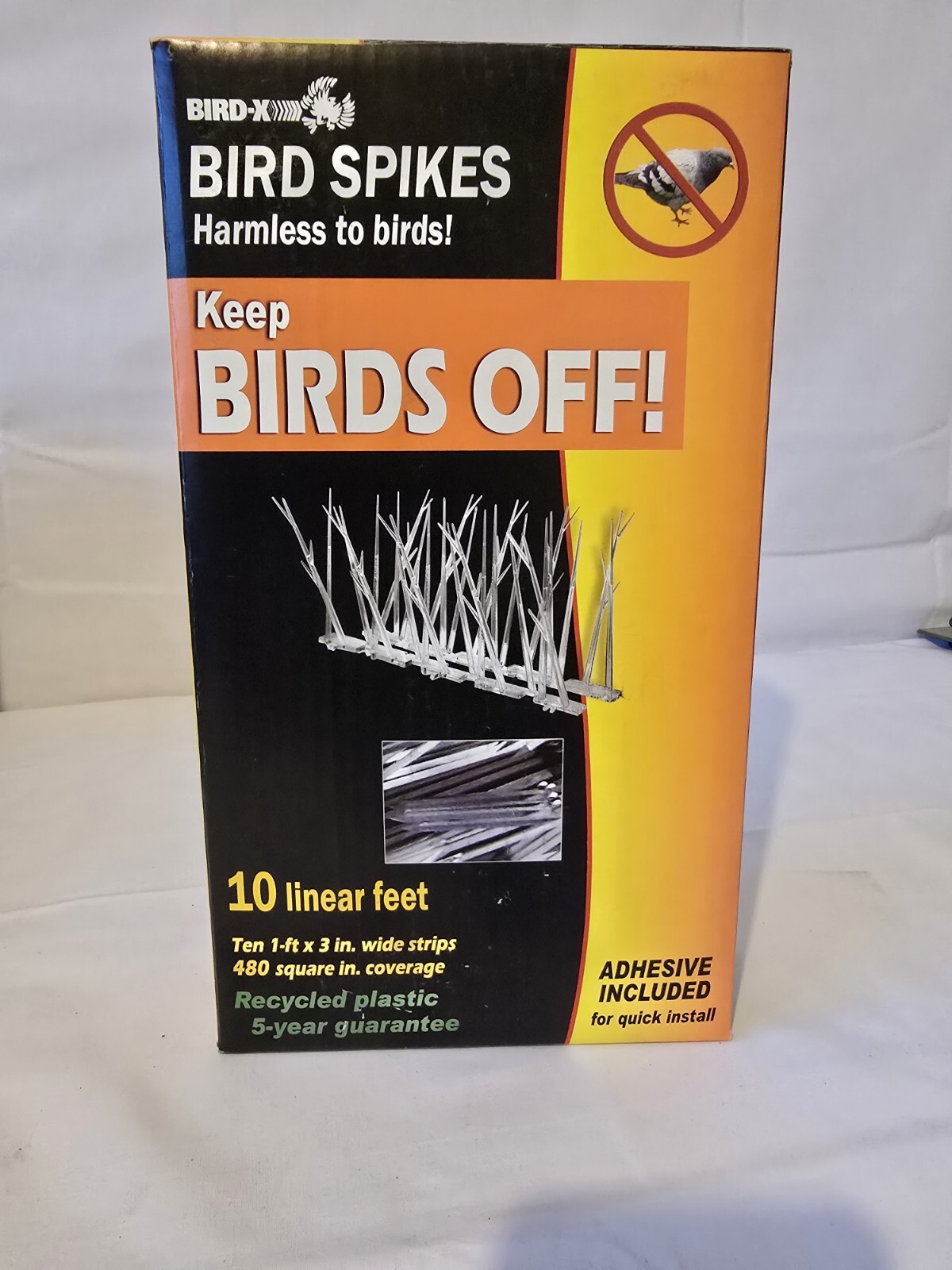 Bird-X Plastic Polycarbonate Bird Spikes Kit with Adhesive Glue 10 Ft Block Bird