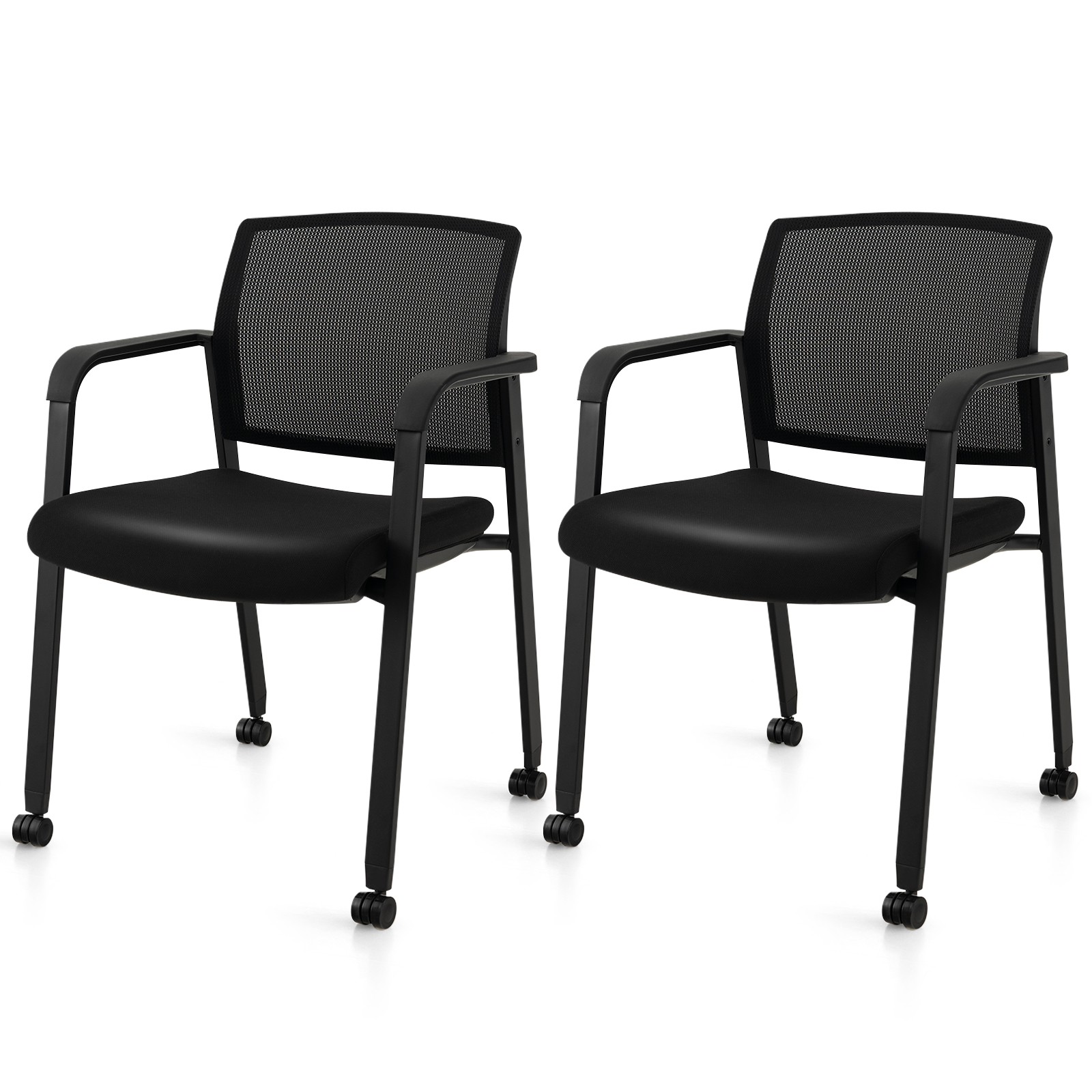 2PCS Conference Chairs Stackable Office Guest Mesh Chair Waiting Room Wheels