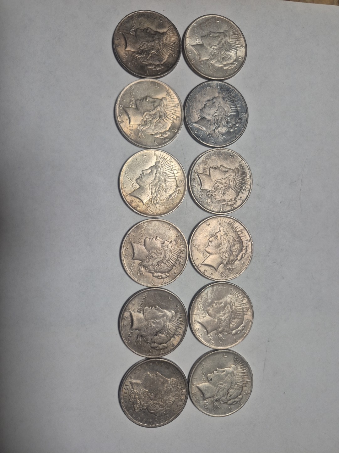 Peace Silver Dollars And A Morgan- lot of 12 silver coins