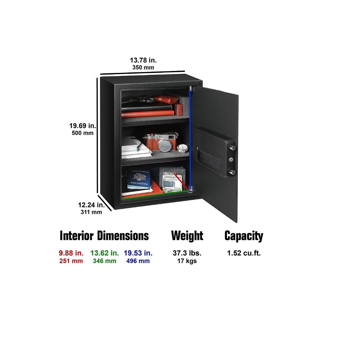 Fortress Extra Large Personal Safe w/ Electronic Lock Black, Solid steel 44E40