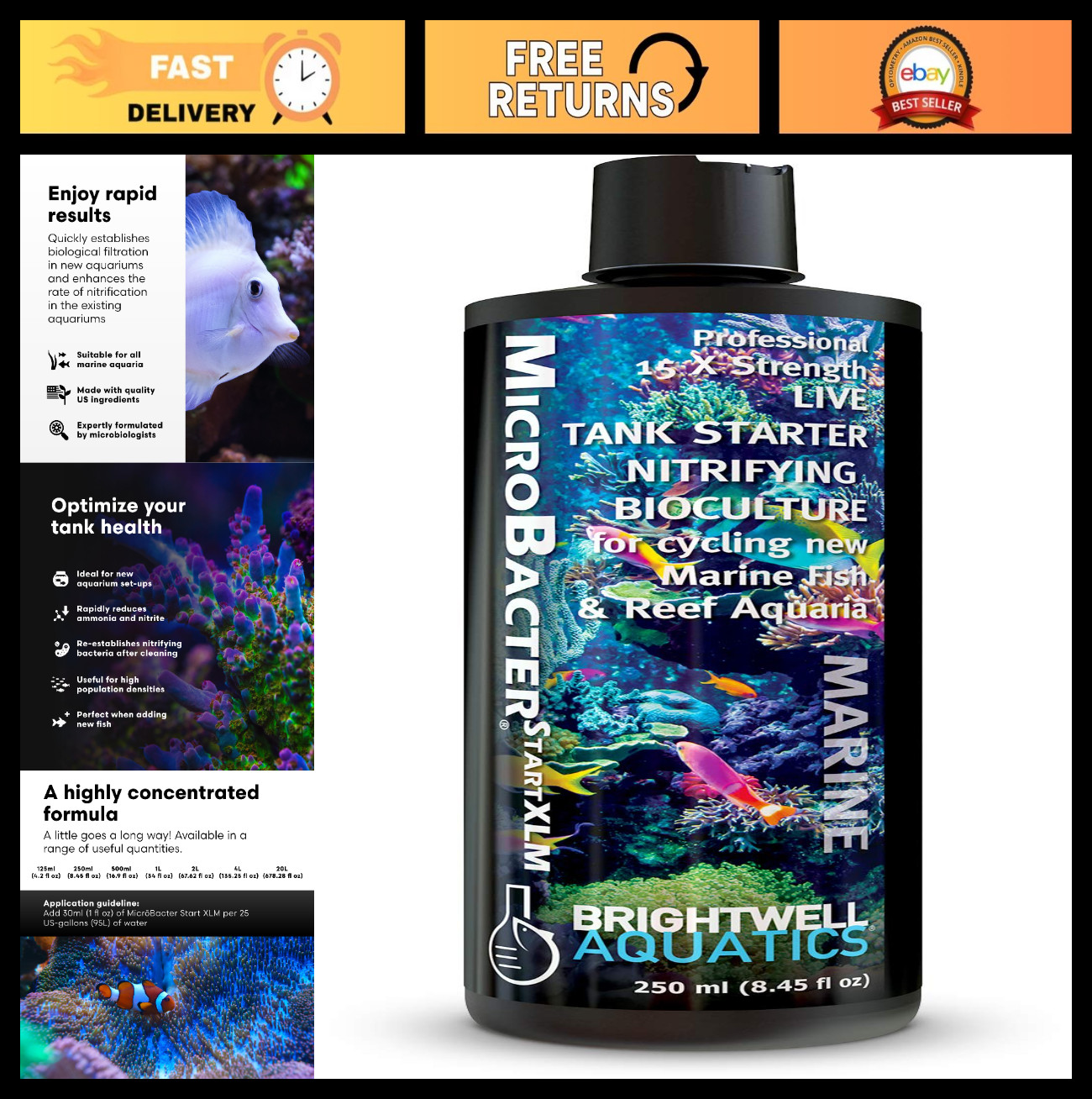 Concentrated Saltwater Nitrifying Bacteria - Quick Start Fish Tank Starter, 8.45