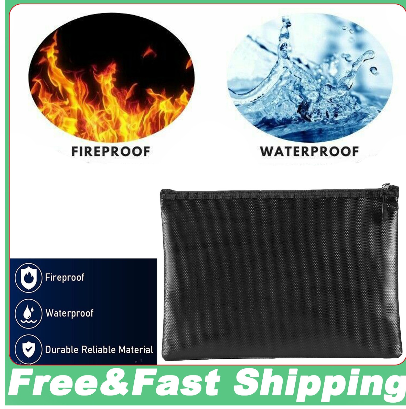2000℉ Upgrade Fire Proof money Bag Fireproof Document Pouch Waterproof Safe Cash