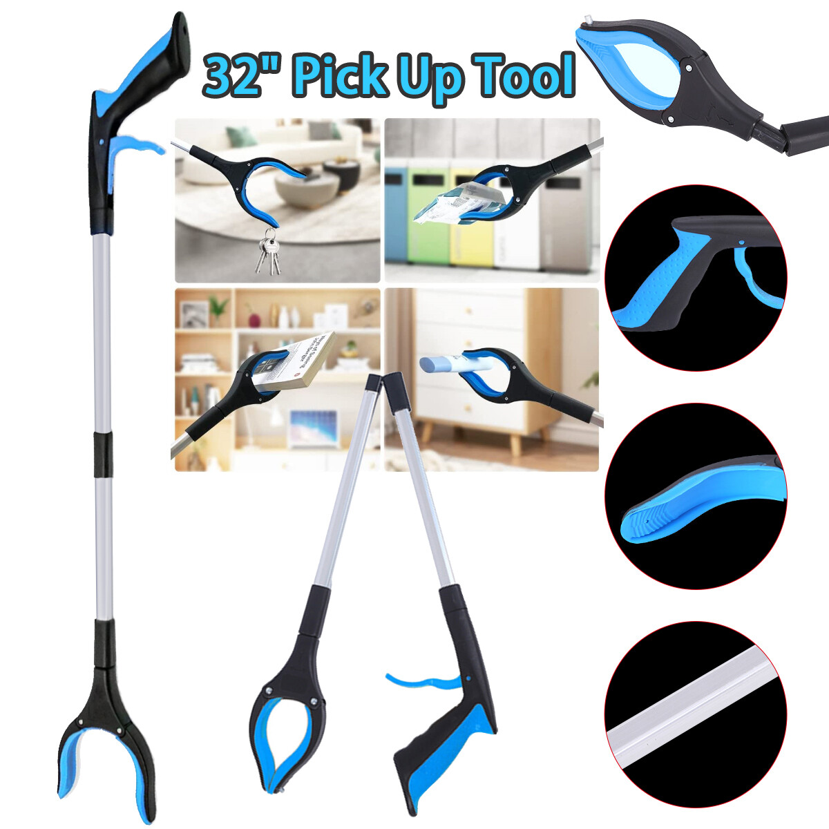 Heavy Duty Grabber Tool Pick Up Stick Hand Grip Reach Trash Reacher 32" bule