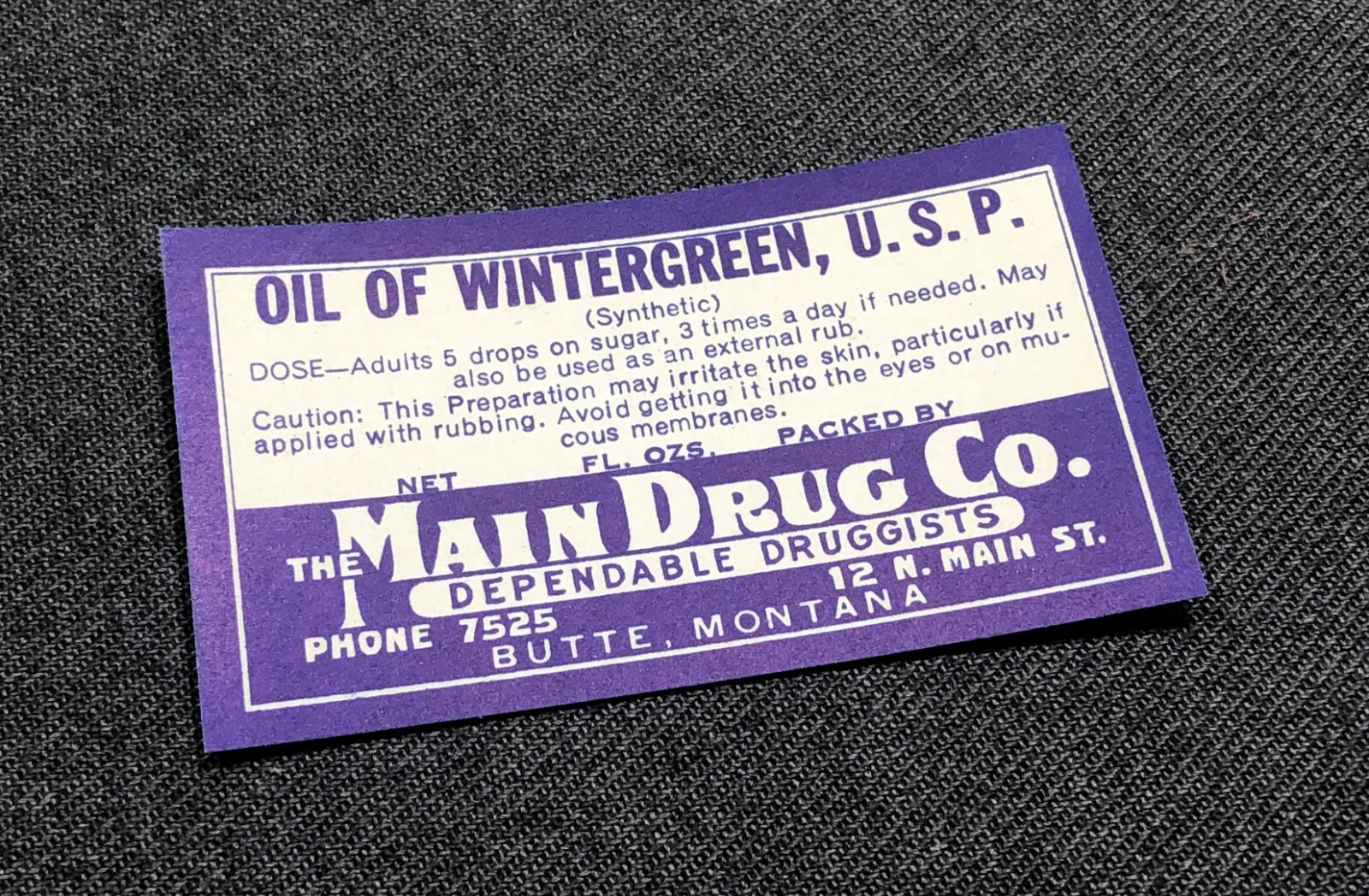 Vintage Unused Oil of Wintergreen Bottle Label Apothecary Medicine Pharmacy MT