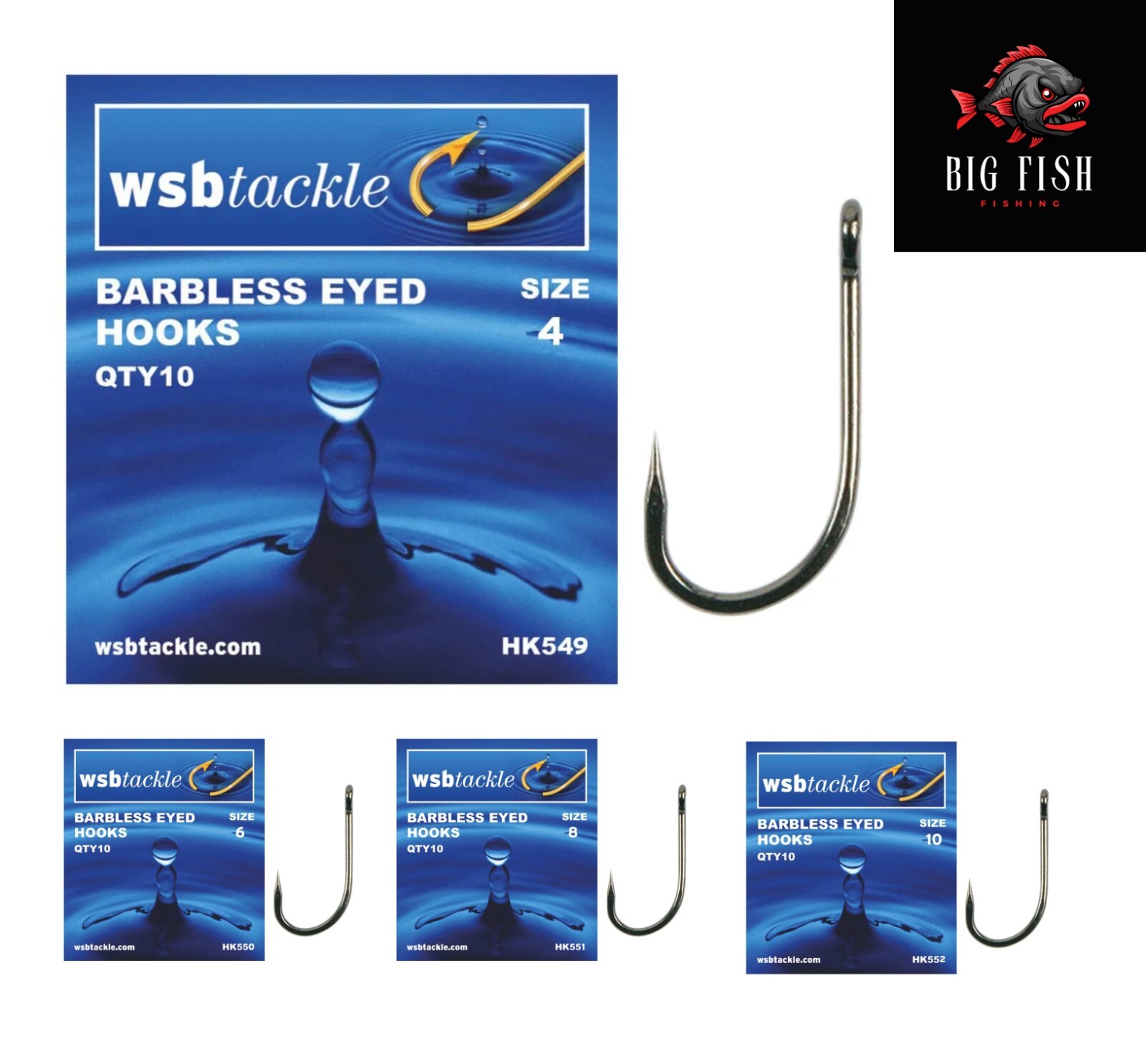 10 x Barbless Eyed Fishing Hooks Premium Quality Carp/Coarse Fishing Hooks