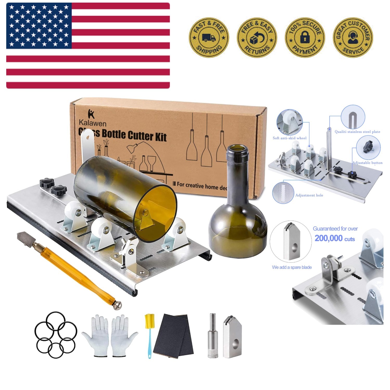 Glass Bottle Cutter, Upgrade Bottle Cutter & Glass Cutter Kit for Bottles, Wi...