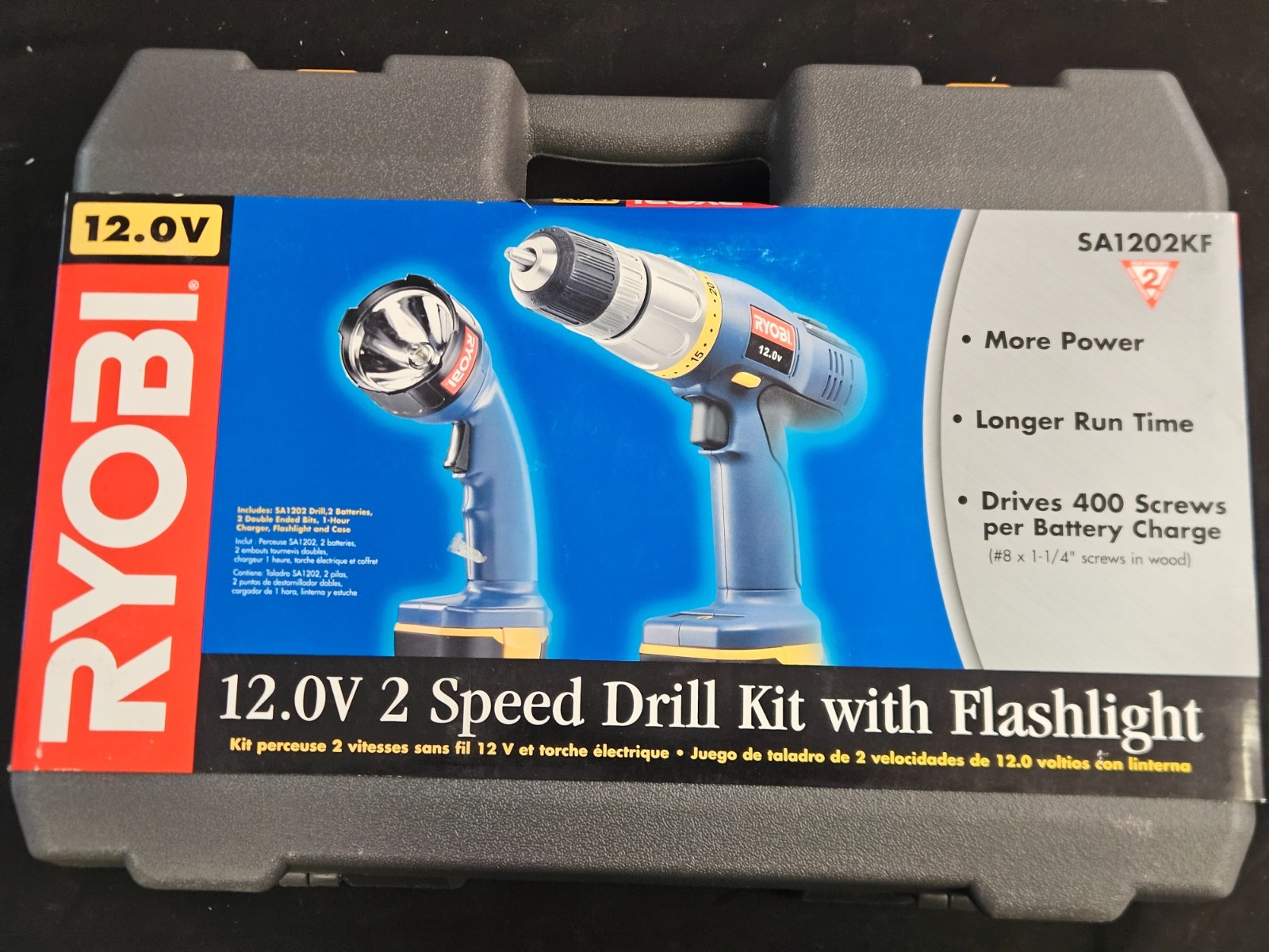 New Ryobi SA1202KF 12.0V 2 Speed Drill Kit with Flashlight
