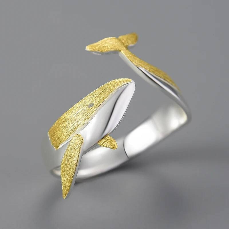 Whale Fish 925 Sterling silver Sand Finish Handmade Ring Resizable