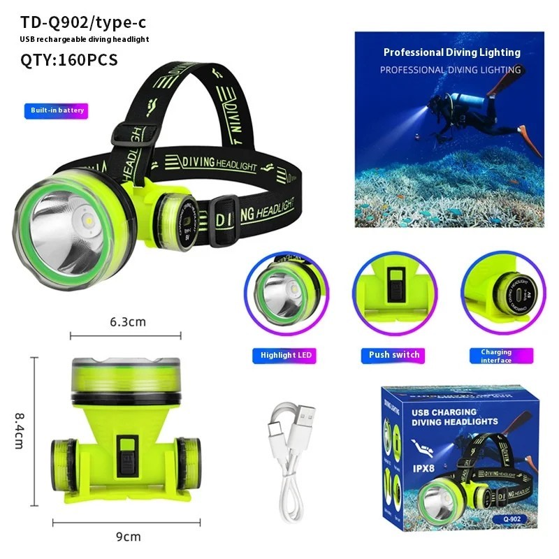 Diving Headlight 350m Waterproof LED Rechargeable Spearfishing