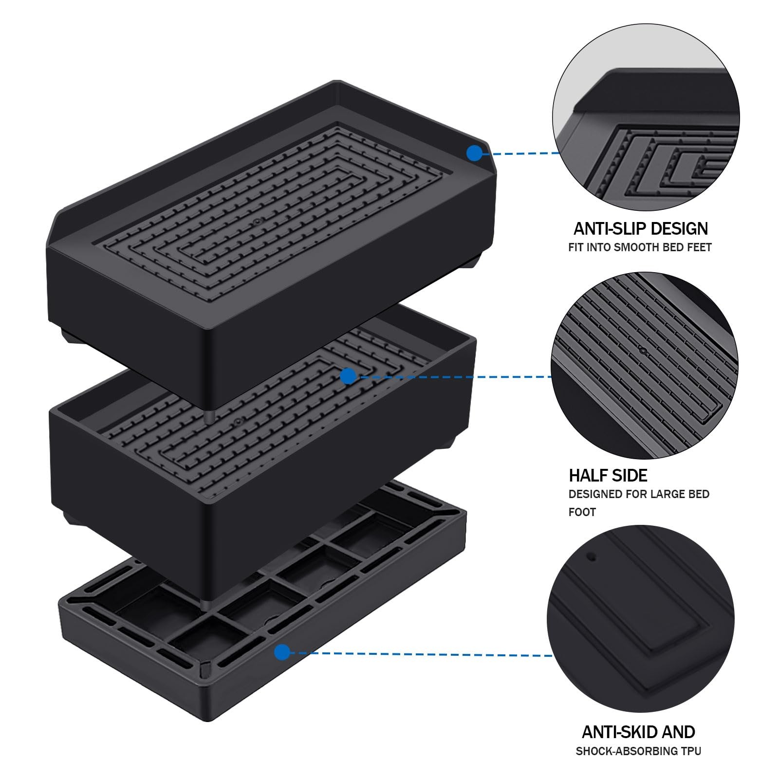 Rectangle Bed Risers, 3 Inch Heavy Duty Adjustable Furniture Risers for Bed S...