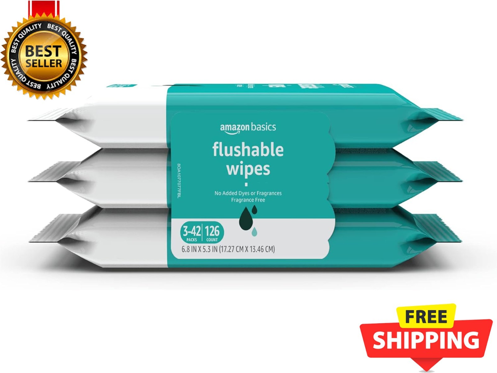 Adult Wet Wipes Flushable formulated without Fragrance, 126 Count (3 Packs of 42