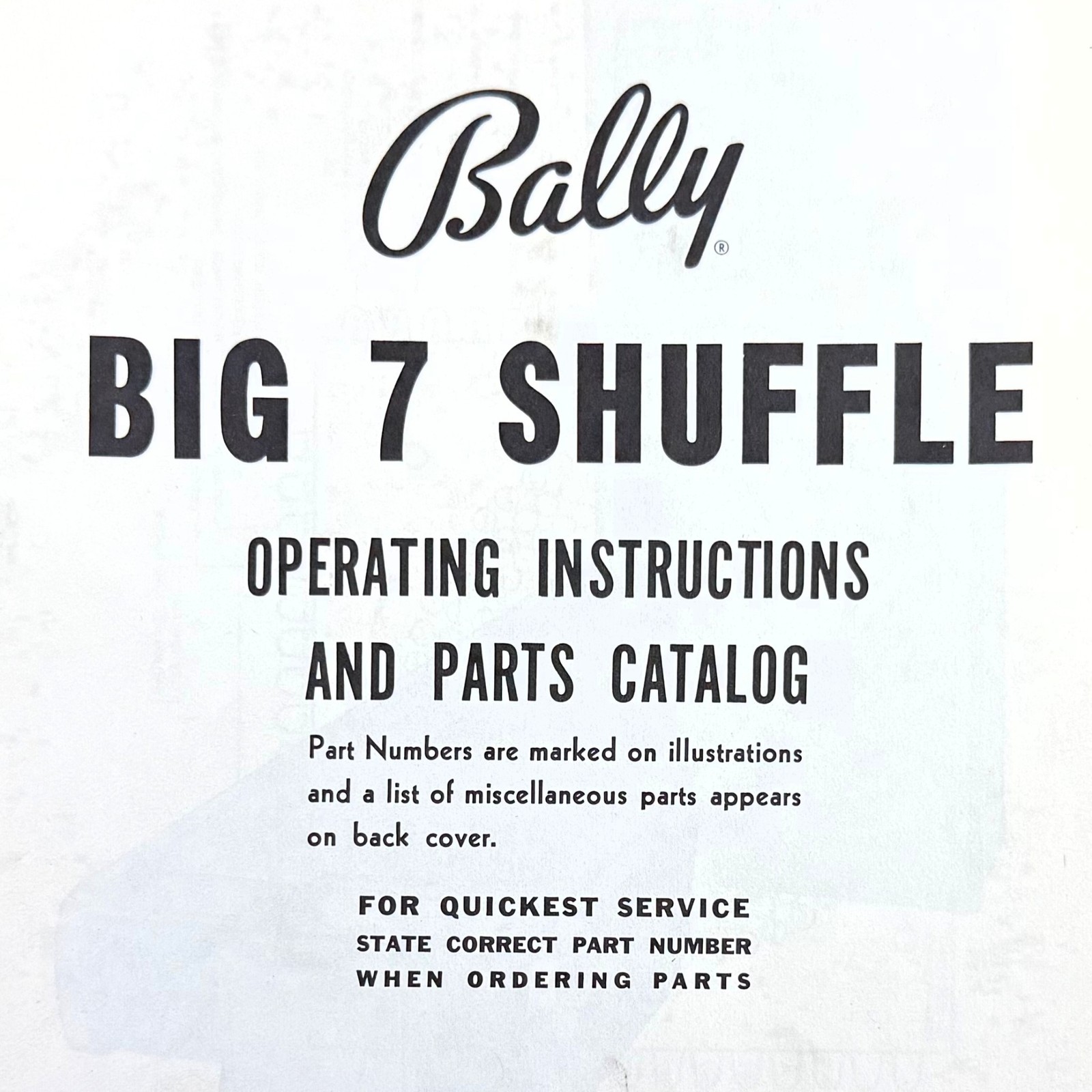 Bally Big 7 Shuffle Bowler Game Machine Manual Operating Parts ORIGINAL