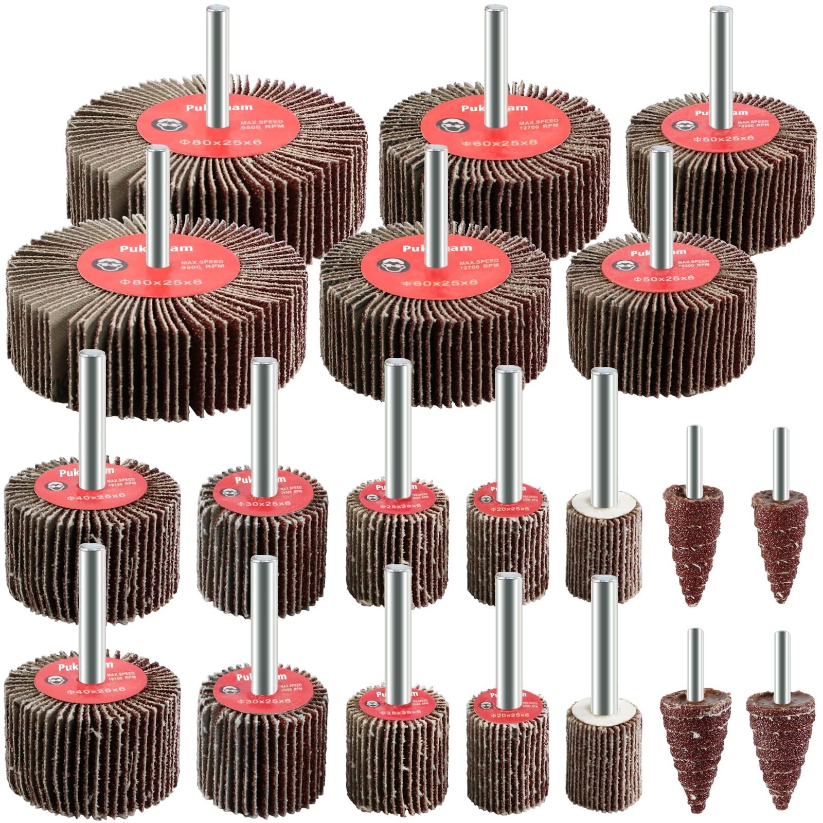 20 Pcs Flap Wheel Sander Set 80 Grit Sanding Wheel for Drill 1/4" Shank for M...