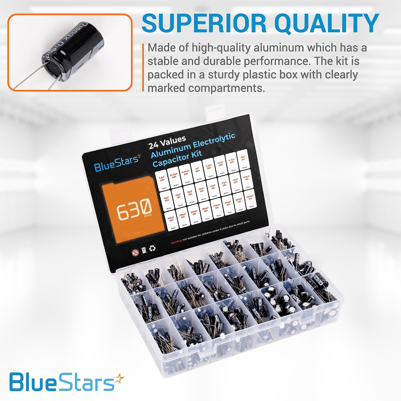 Aluminum Electrolytic Capacitor 0.1uF-1000uF 630 pcs 10V 16V 25V 50V