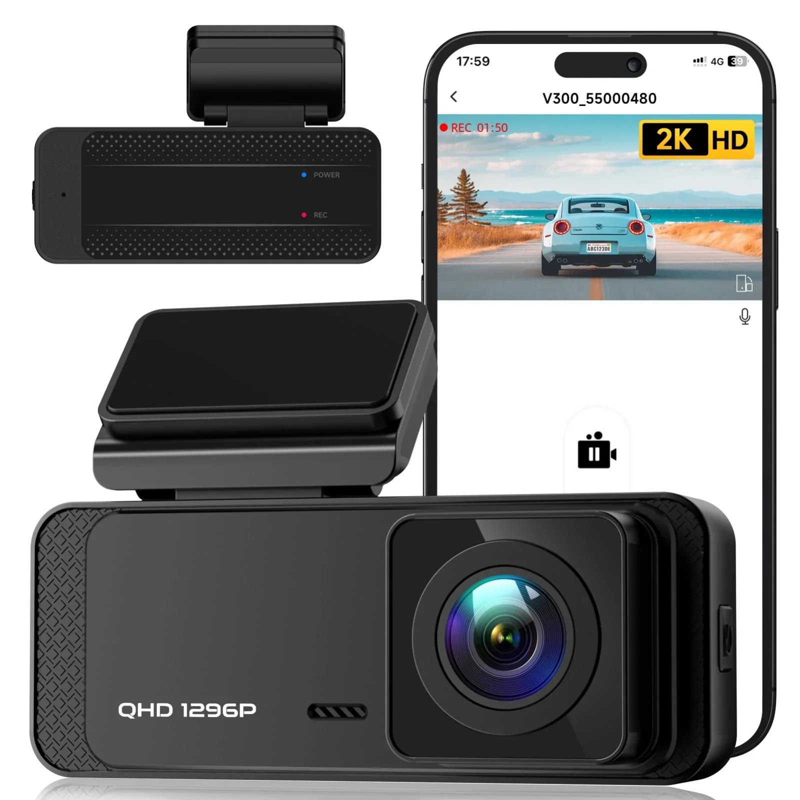 A03 Dash Cam Front WiFi 1296P Black