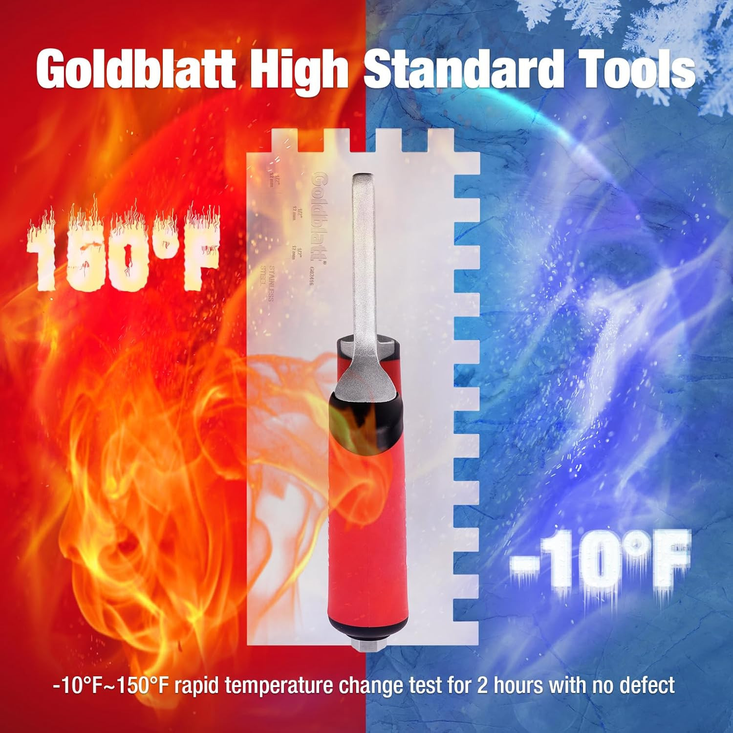 1/2" Square Notch Trowel, Made of Premium Stainless Steel with Soft Grip Handle,