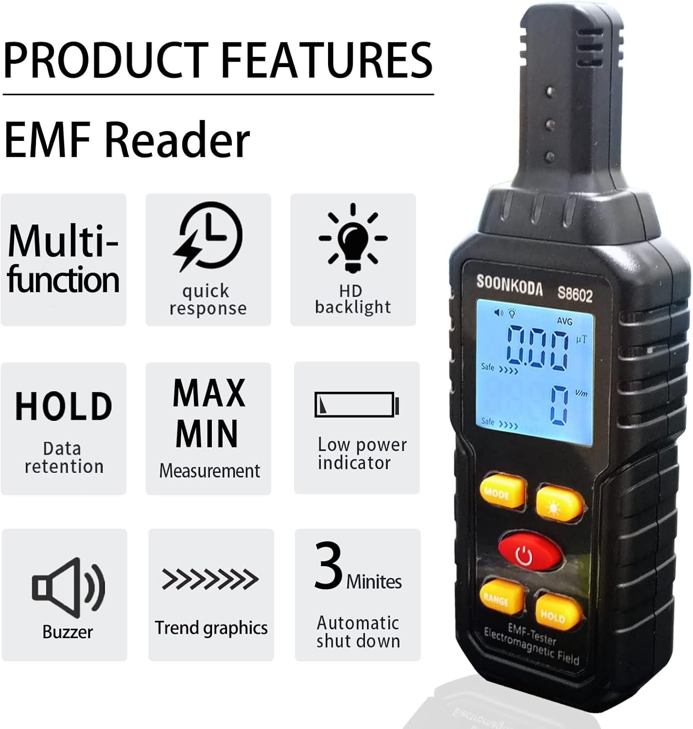 3 in 1 EMF Meter,EMF Reader,Electromagnetic Field Radiation Detector,EMF Test...