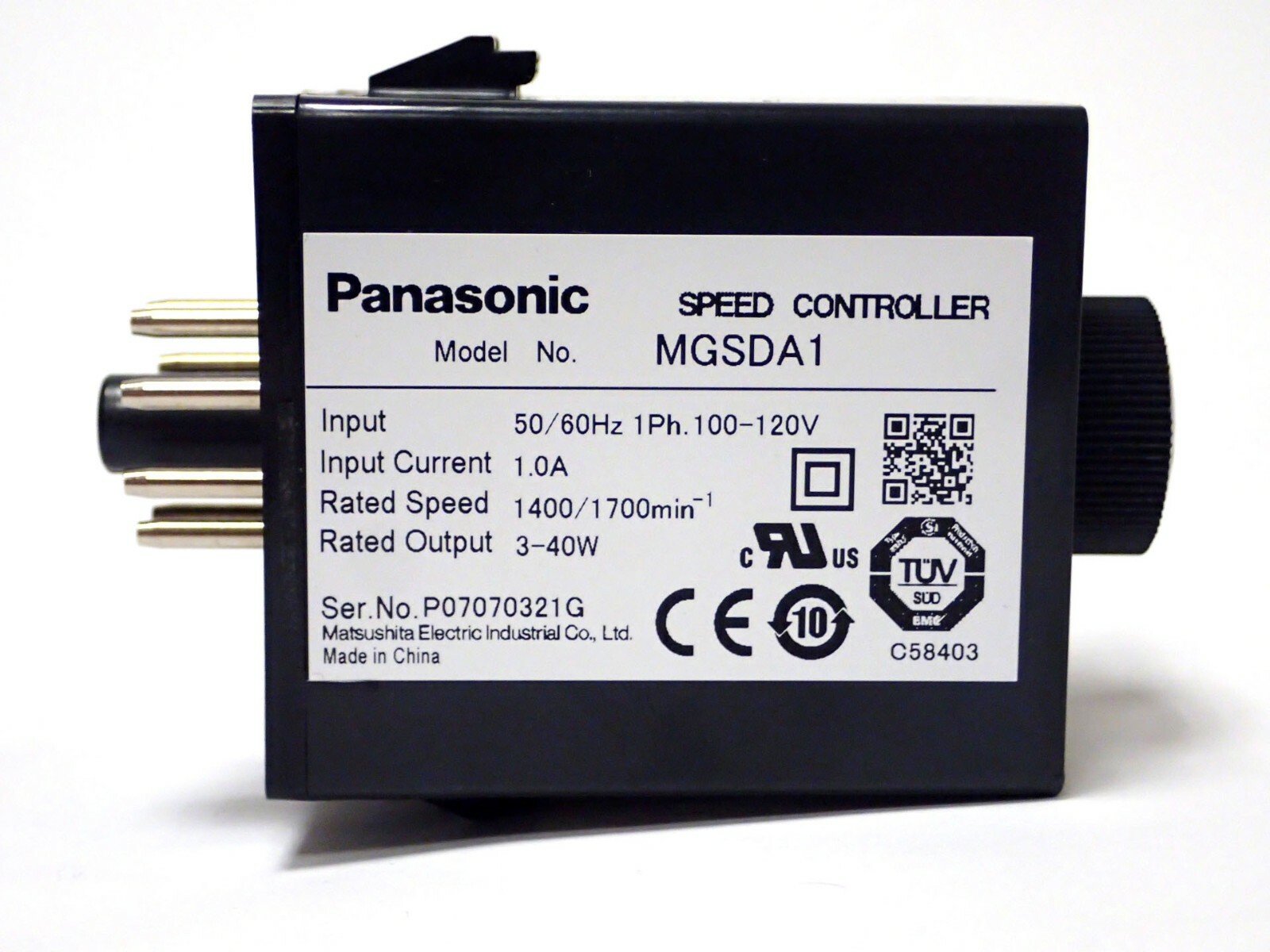 PANASONIC MGSDA1 SPEED CONTROLLER FOR 3-40W MOTORS w/ RELAY SOCKET