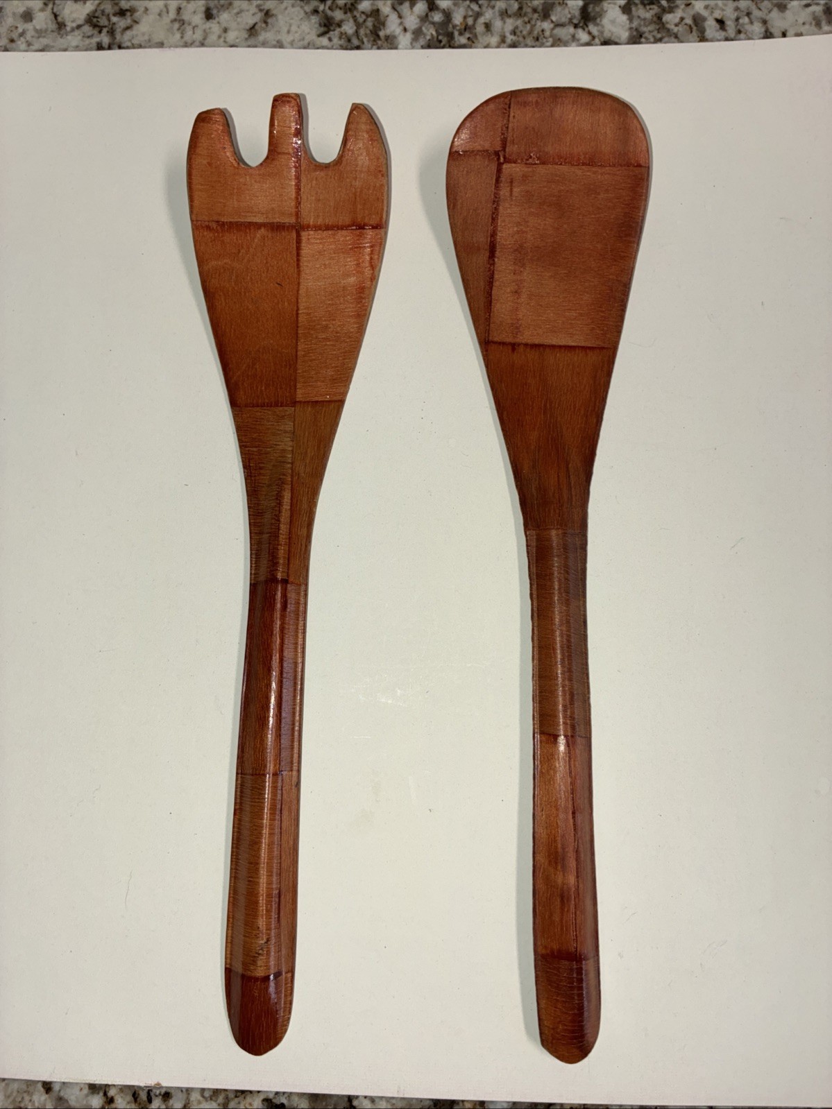 Vintage Wooden Salad Fork & Spoon MCM Set Of 2