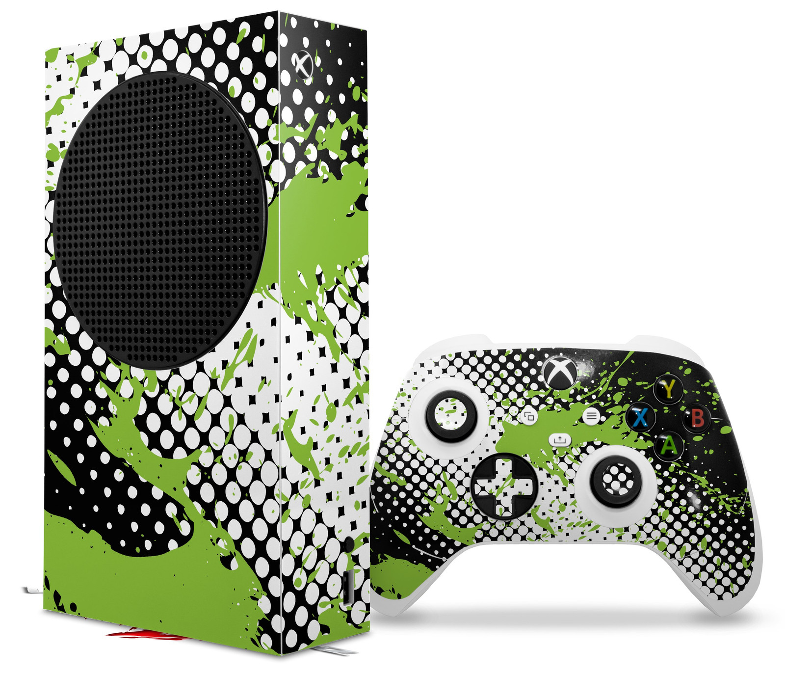 Skin Wrap for XBOX Series S Console Controller Halftone Splatter Green White
