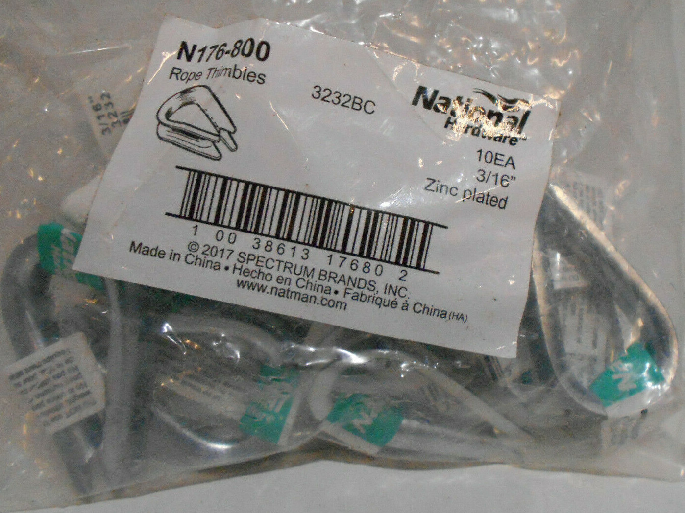 Pack of 10 National N176-800 3/16 Zinc Plated Rope Thimbles