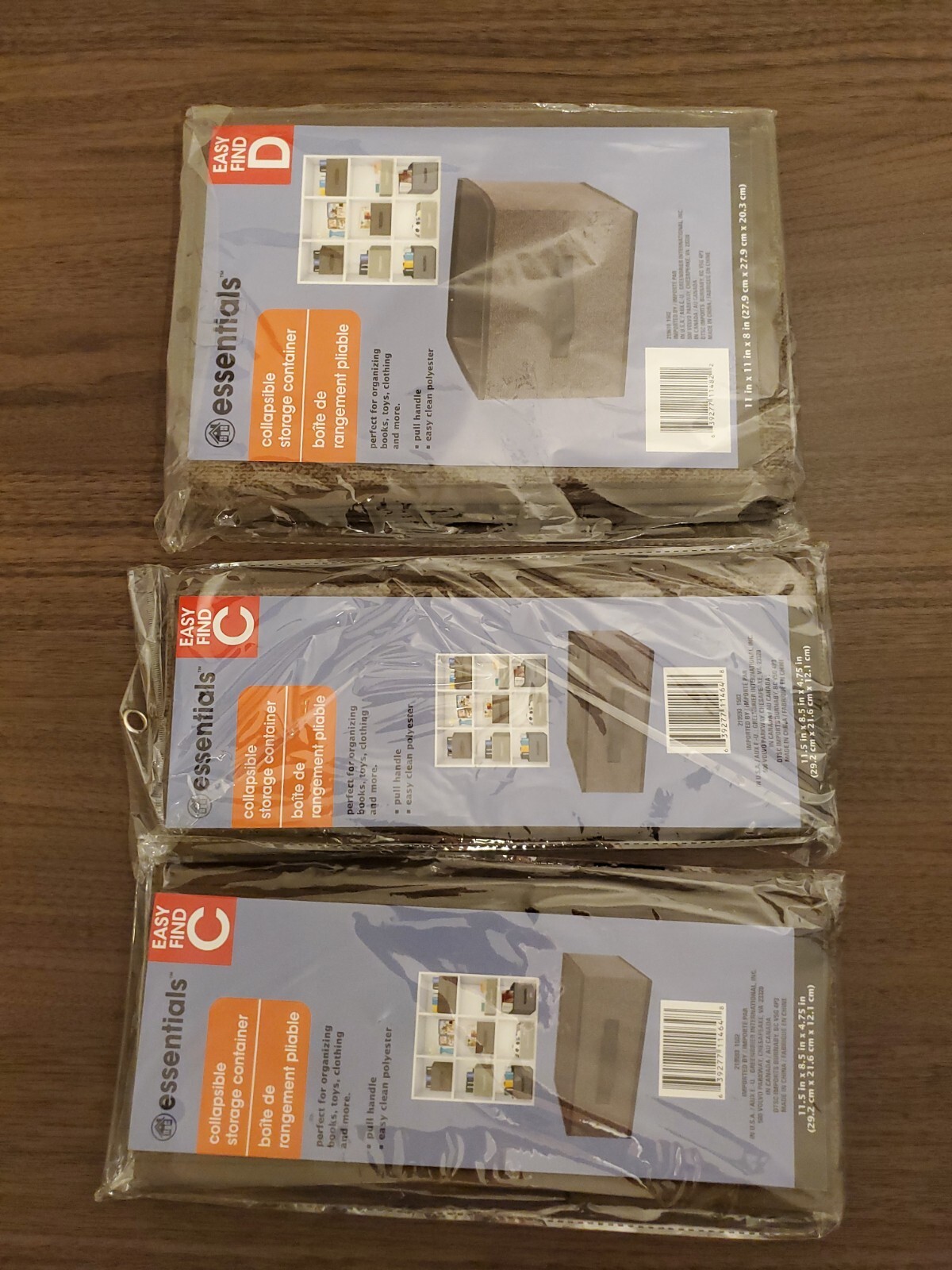3 Collapsible Storage Containers 11"L X 11"W X 8"H Essentials Two 11.5x8.5x4.75"