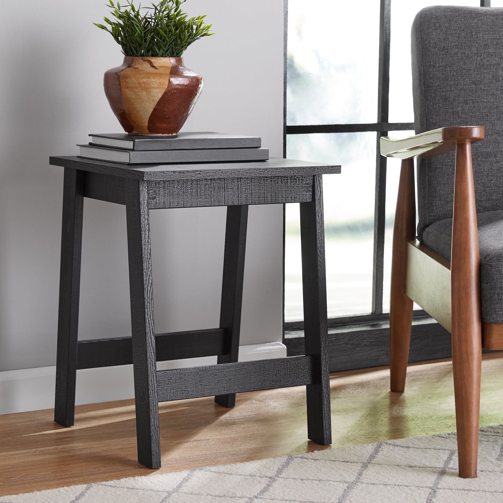 Small Square Wood Side Table, Black Finish