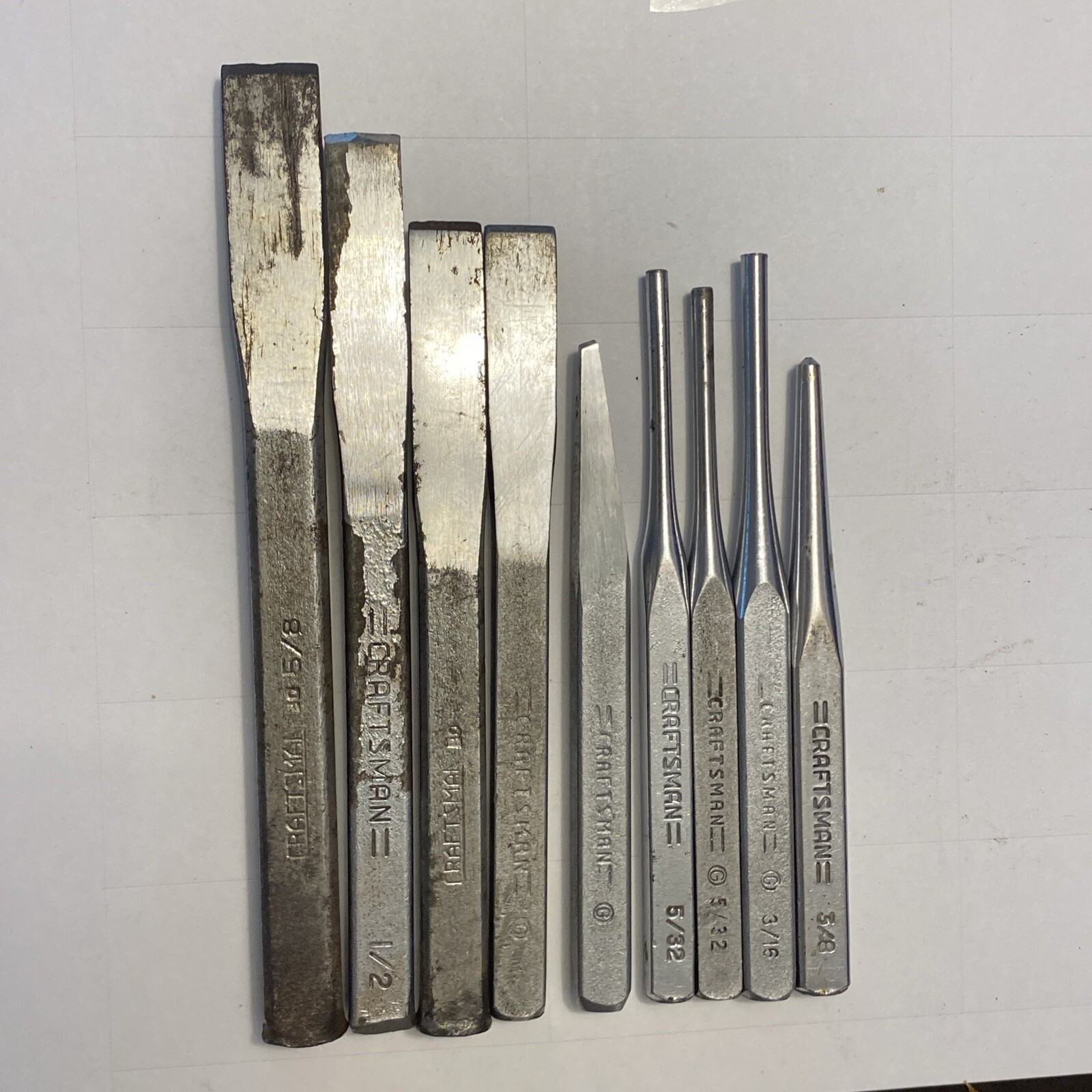Vintage Craftsman 9pc Set Pin Punch, Center Punch, Chisel USA