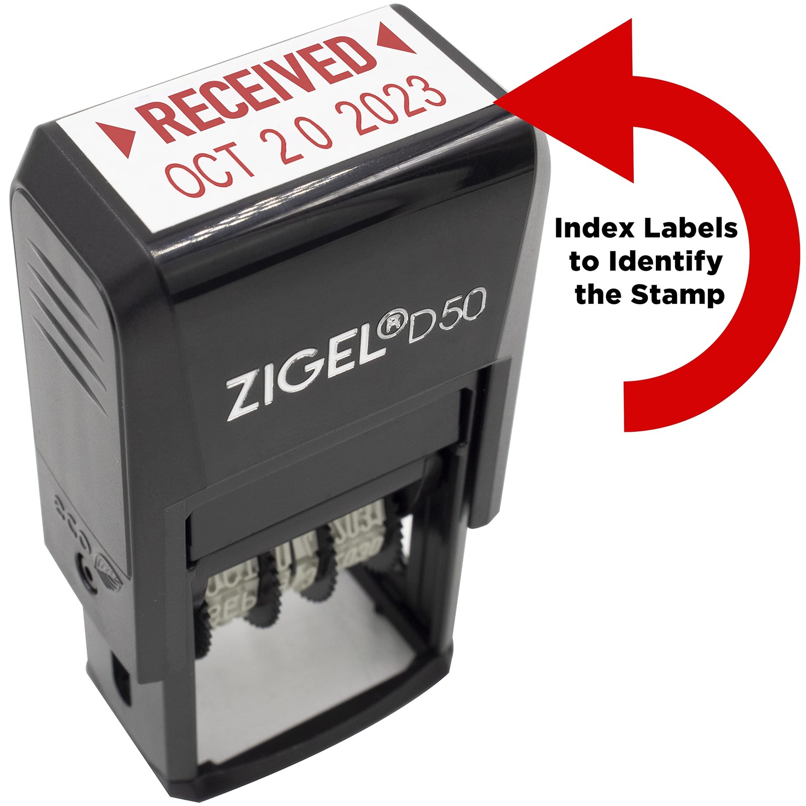 ZIGEL D50 Date Stamp with Received - Self Inking - RECEIVED, Red