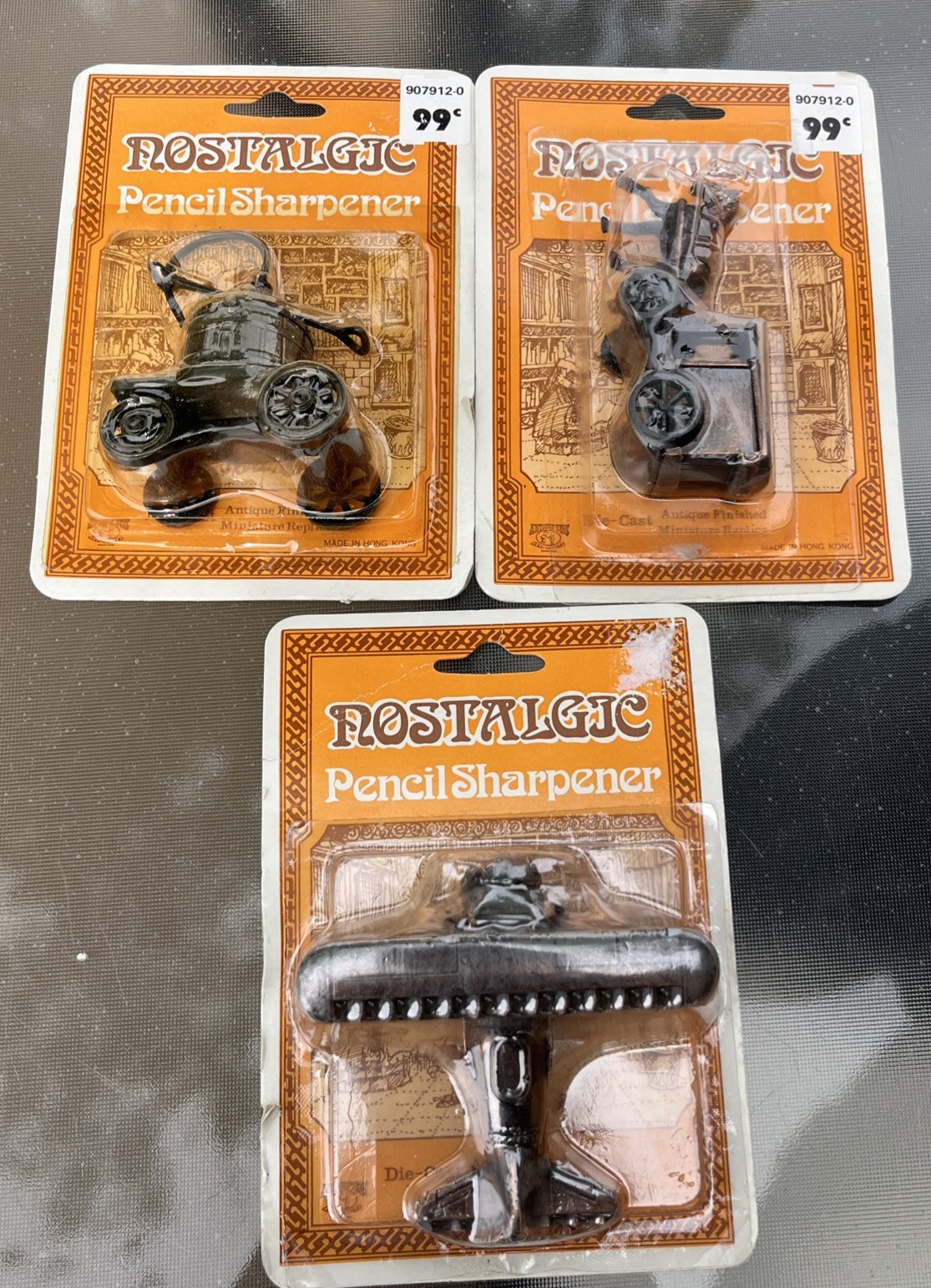 Lot Of 3 Nostalgic Diecast Pencil Sharpener Antique Toys NIB