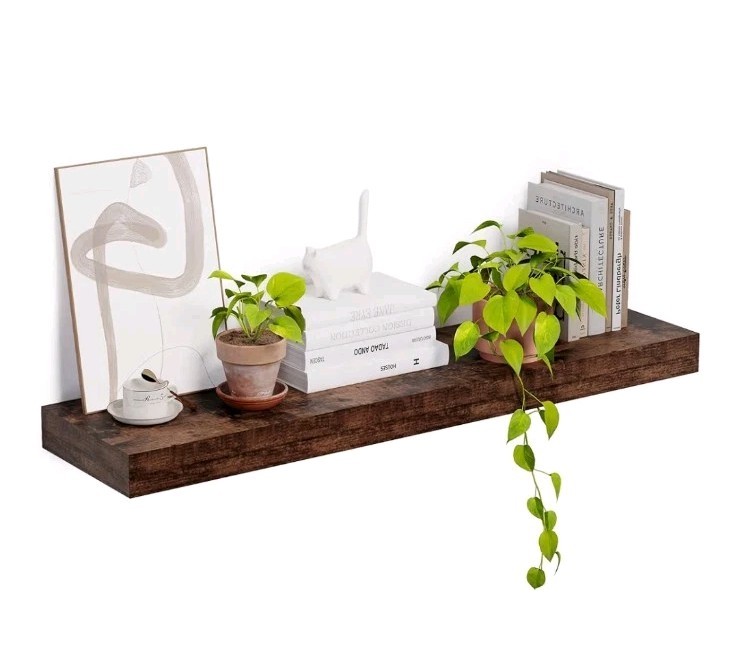 2 Heimlove 48" Long 12" Deep, Large Floating Shelves Large Display Rustic Brown