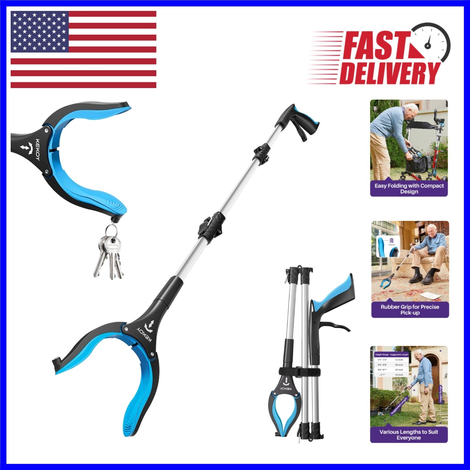 Lightweight 36-Inch Reacher Tool for Seniors - Strain-Free Gripping Power