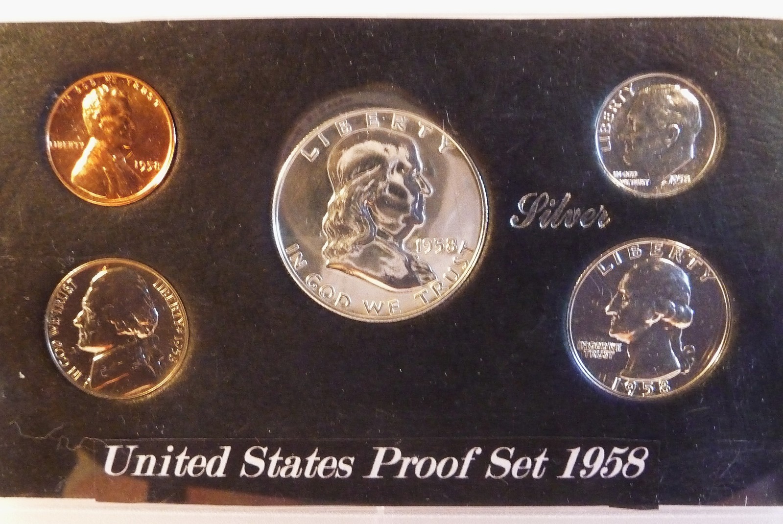 1958 Proof Set 5 coins 3 are silver coins