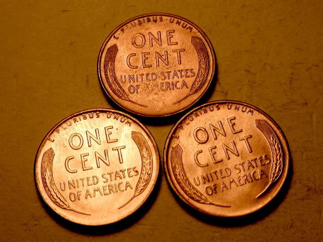 3 Different 1955-S Ch BU Red Uncirculated Lincoln Cent Obv. Die Break Errors#2