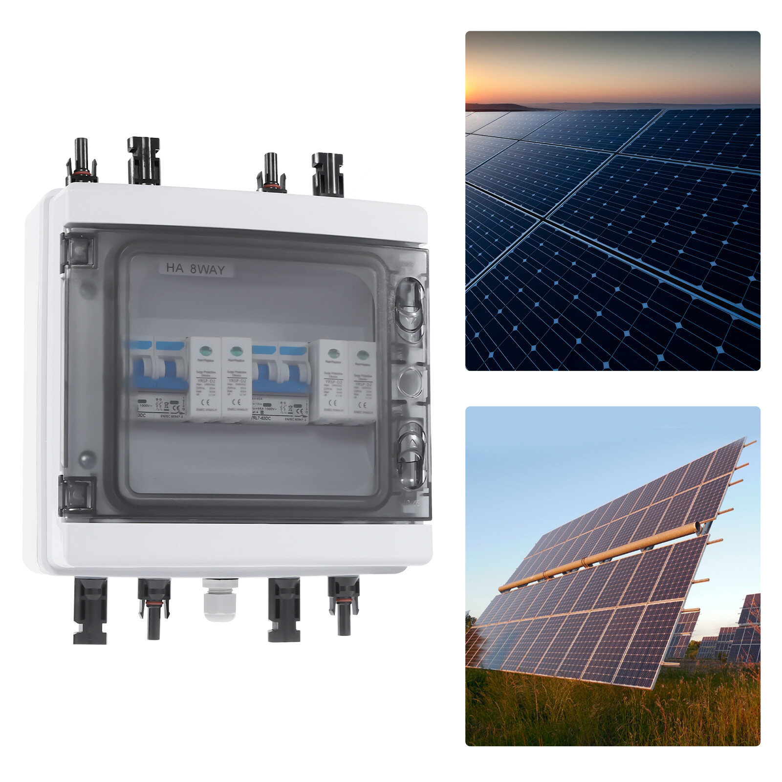 2 String Solar Combiner Box 40A Circuit Breaker for Solar Panels System PC+ABS