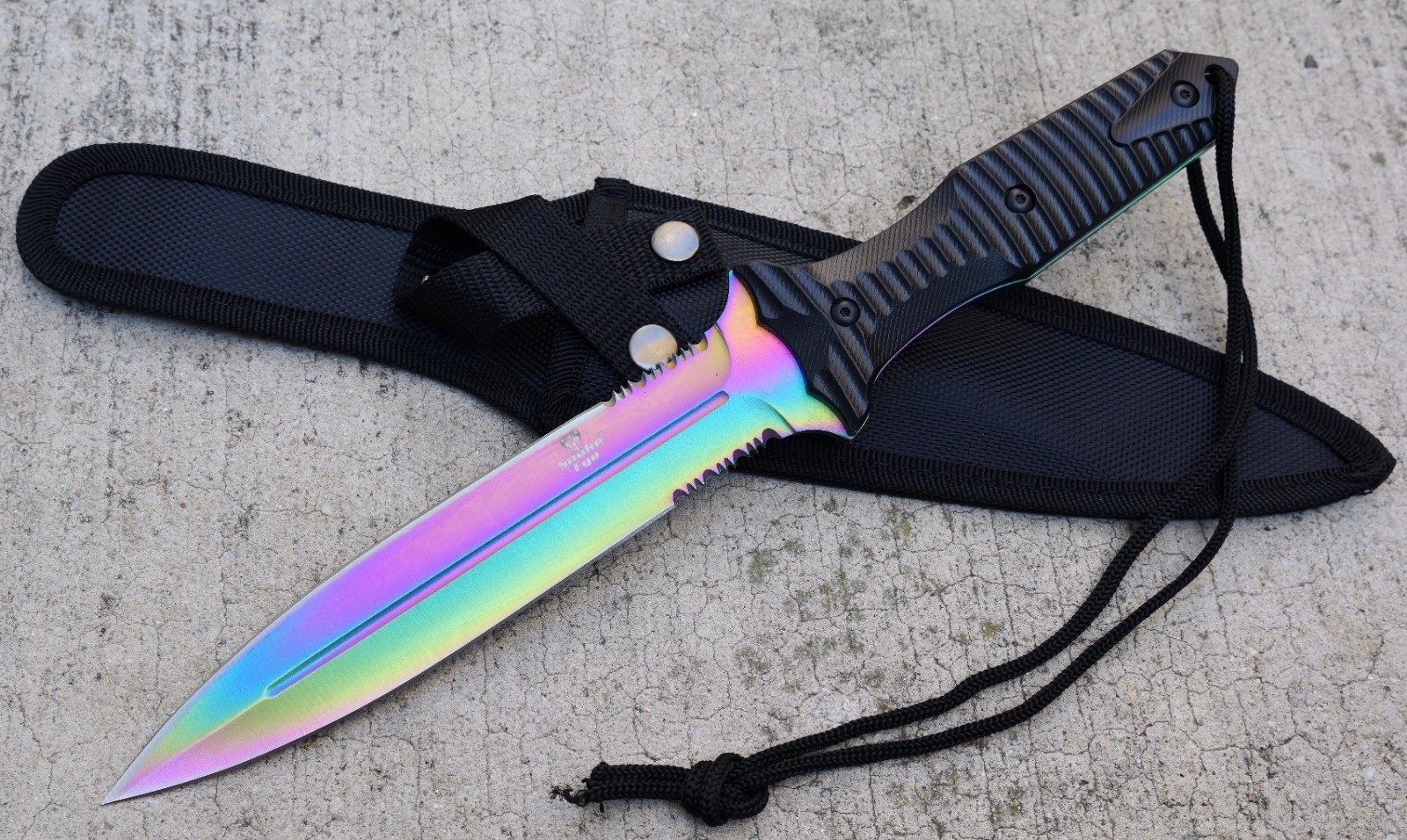 Full Tang Rainbow Titanium Color Tactical Fixed Blade Knife With Custom Sheath