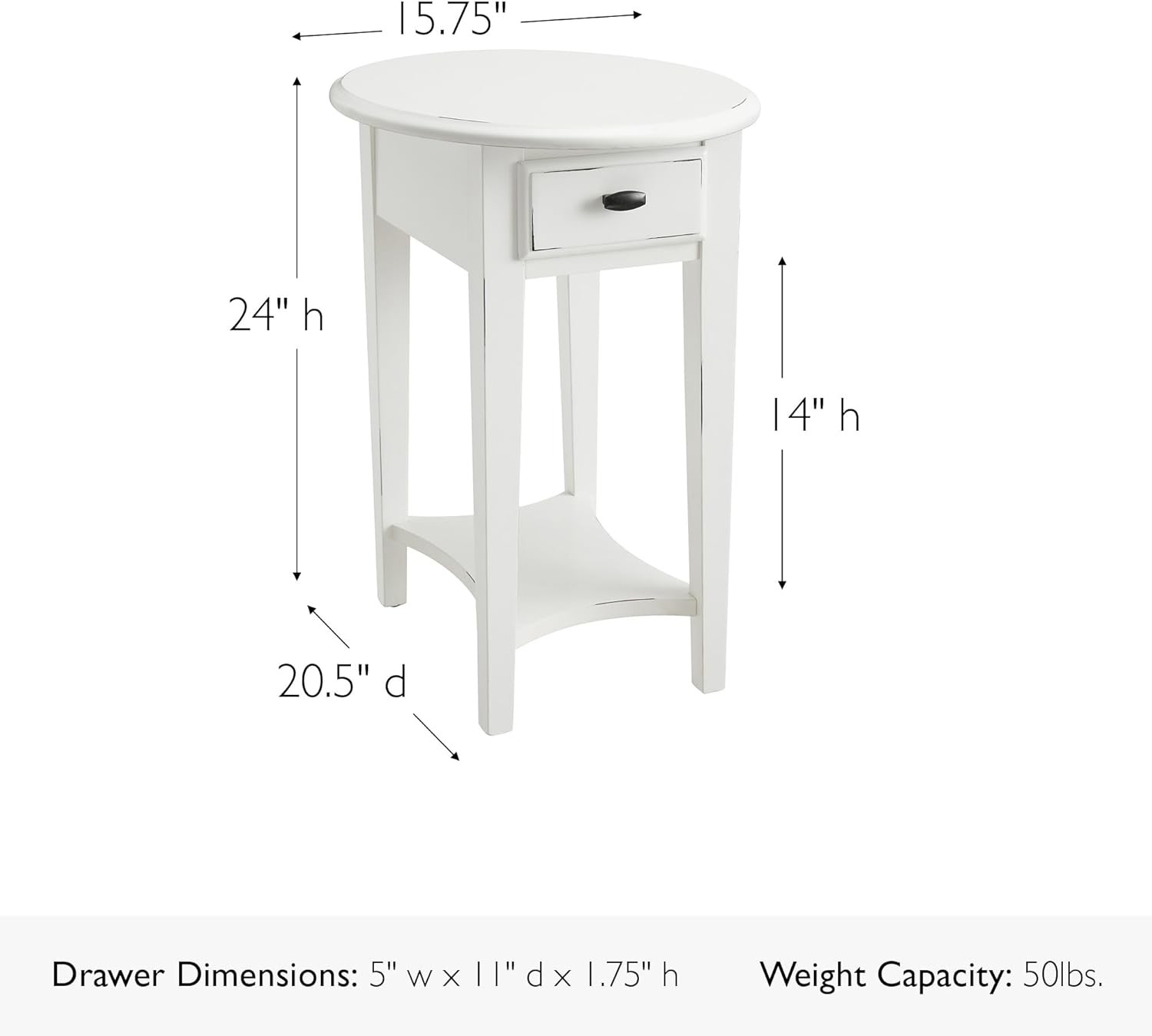 Haven Ridge Oval End Table One Drawer Side Table Farmhouse White 214387