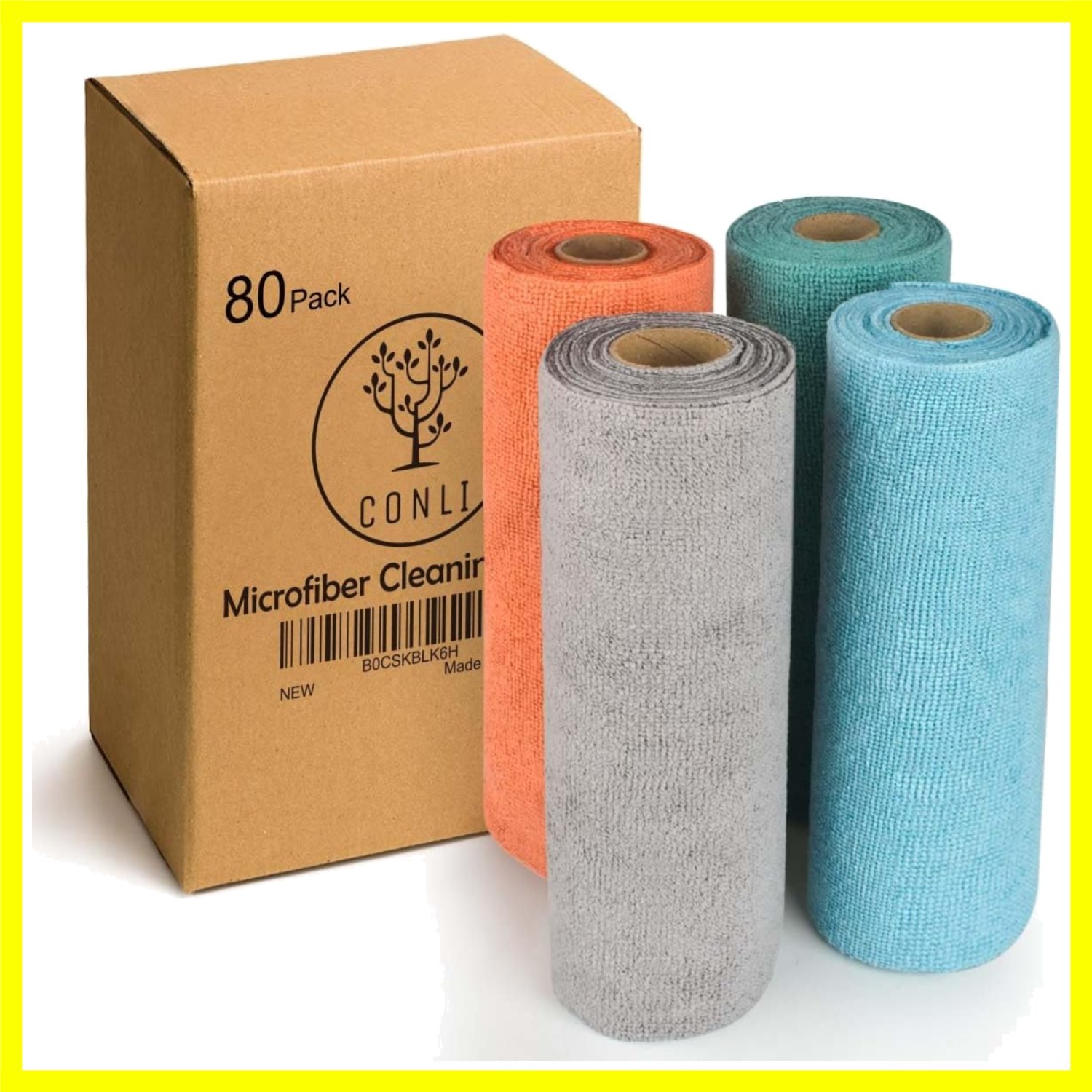 4 Roll Microfiber Cleaning Cloth 80 Pack Reusable Microfiber Towels for House...