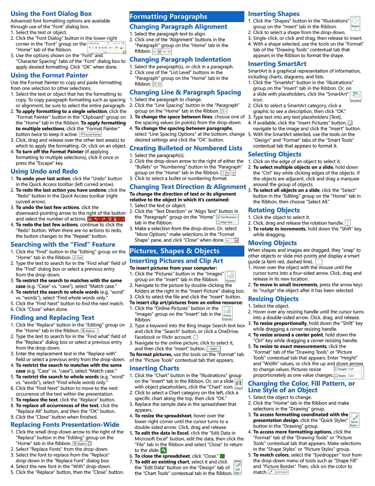 PowerPoint 2016 Training Guide Quick Reference Card 4 Page Cheat Sheet Help
