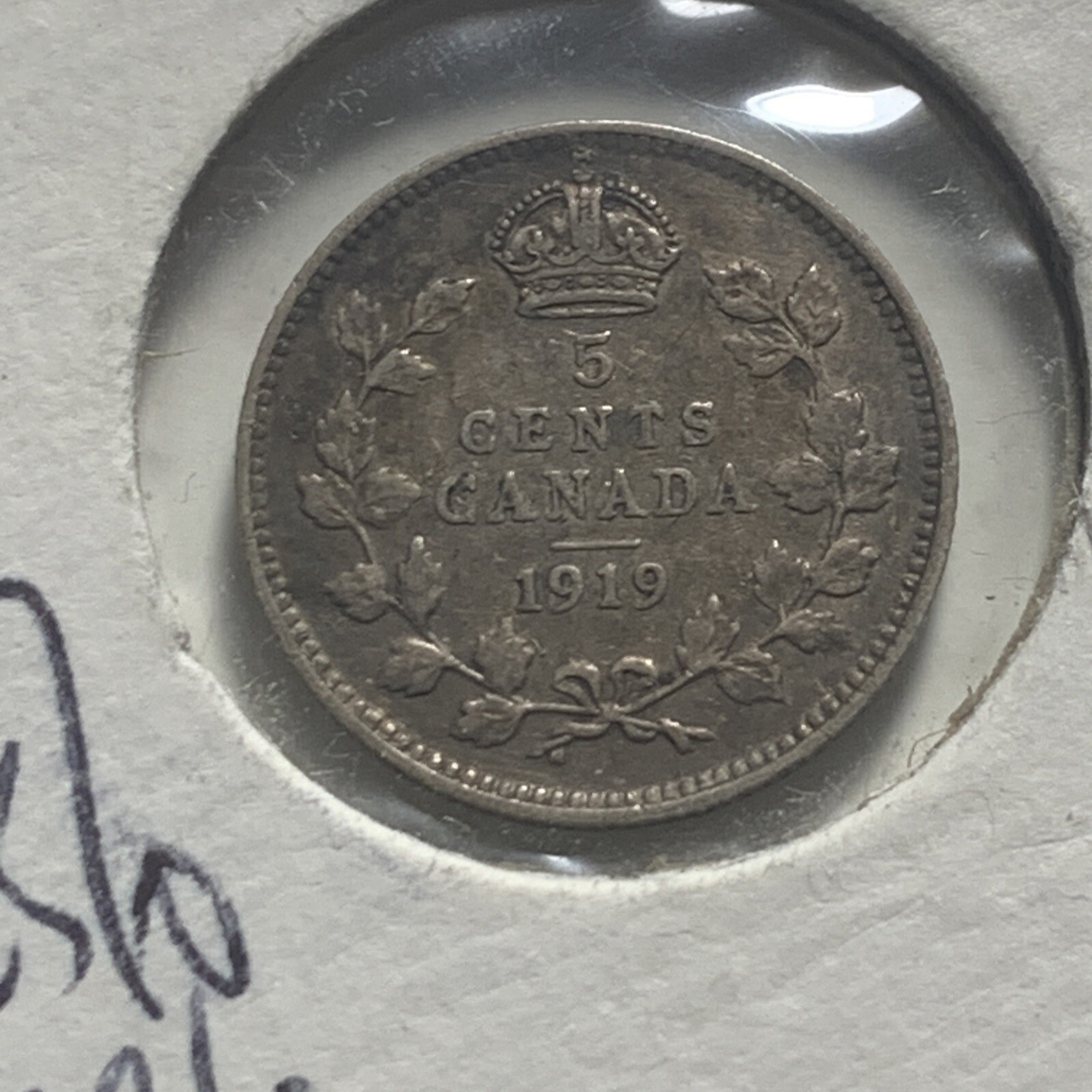 1919-Canada 5 Cents 80% Silver