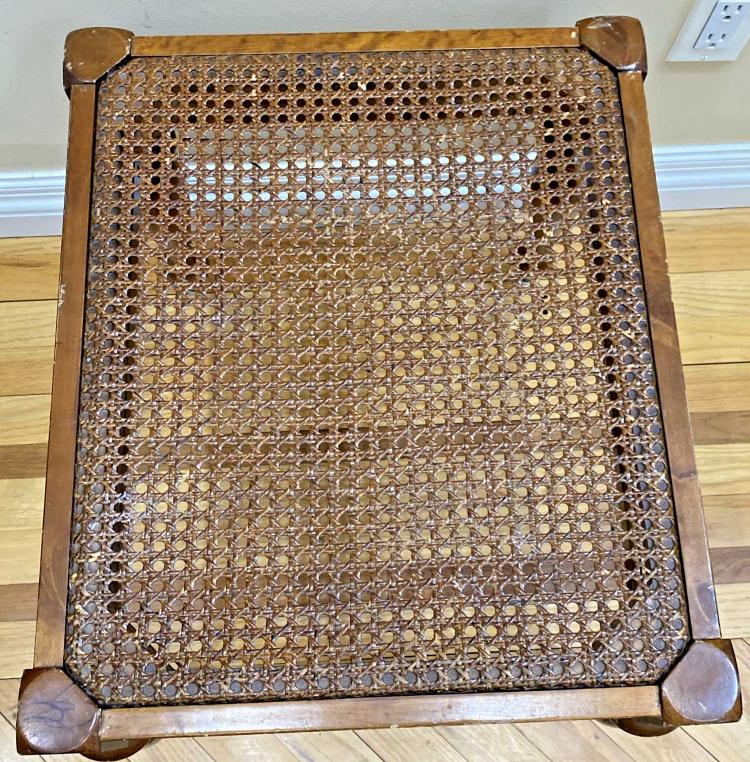 Vtg Walnut Caned Vanity Bench