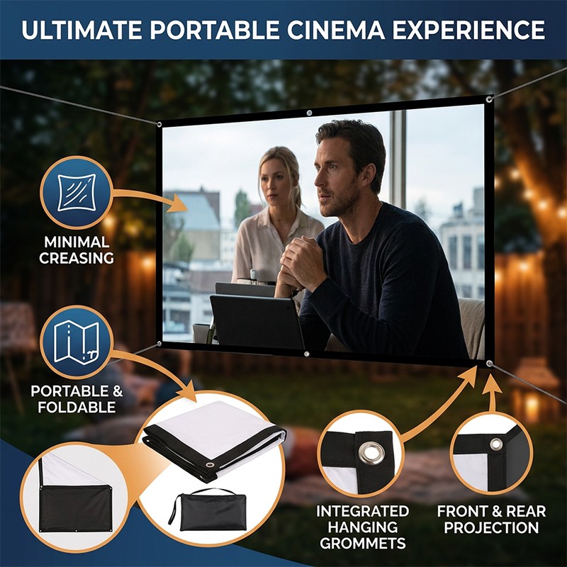 100in 4:3 Lightweight Polyester Projector Screen Black Edging Portable for Outdo