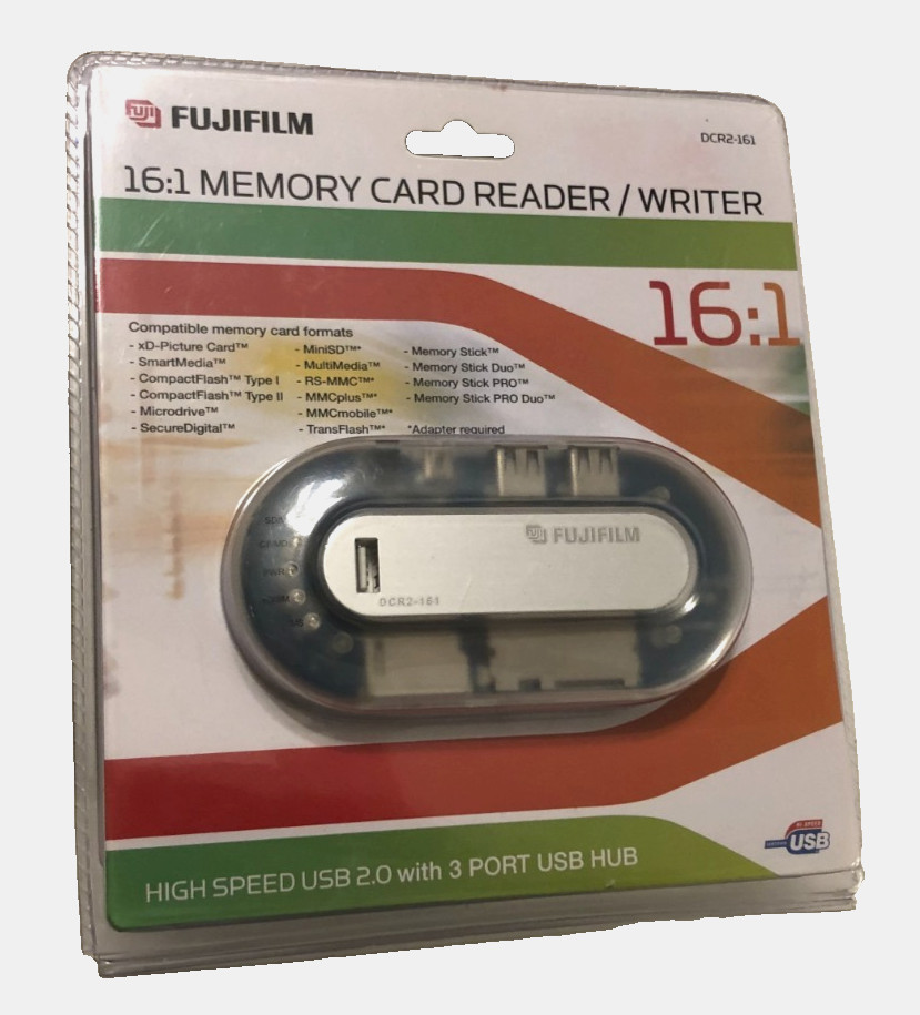 Fujifilm DCR2-161 USB 16:1 Memory Card Reader Writer ISB 2.0 W/ 3 Port Hub New